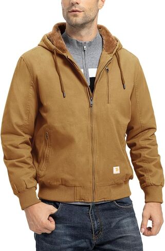 TBMPOY Men's Cotton Work Jackets Flannel Lined Duck Hooded Active Jacket Workwear Winter Coat in Saudi Arabia
