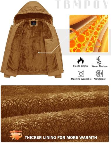 TBMPOY Men's Cotton Work Jackets Flannel Lined Duck Hooded Active Jacket Workwear Winter Coat in Saudi Arabia