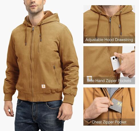 TBMPOY Men's Cotton Work Jackets Flannel Lined Duck Hooded Active Jacket Workwear Winter Coat in Saudi Arabia