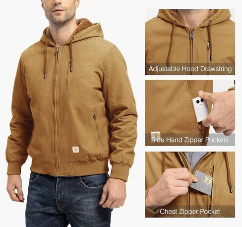 TBMPOY Men's Cotton Work Jackets Flannel Lined Duck Hooded Active Jacket Workwear Winter Coat in Saudi Arabia