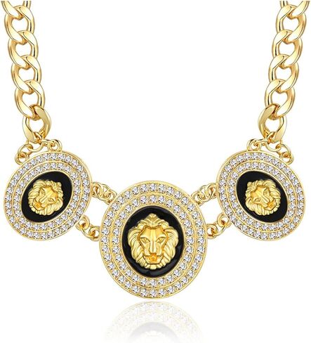 Women’s Statement Oval Lion Choker Pendant Necklace Gold Hip Hop Crystal Chunky Chain Animal Costume Party Jewelry in Saudi Arabia