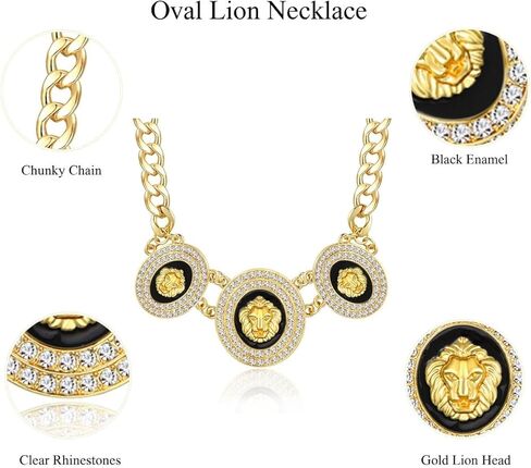 Women’s Statement Oval Lion Choker Pendant Necklace Gold Hip Hop Crystal Chunky Chain Animal Costume Party Jewelry in Saudi Arabia
