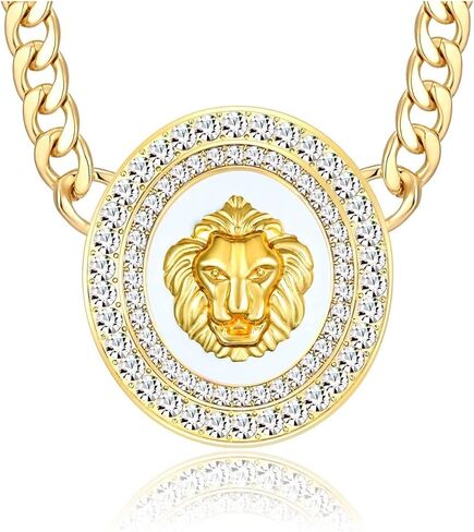 Women’s Statement Oval Lion Choker Pendant Necklace Gold Hip Hop Crystal Chunky Chain Animal Costume Party Jewelry in Saudi Arabia