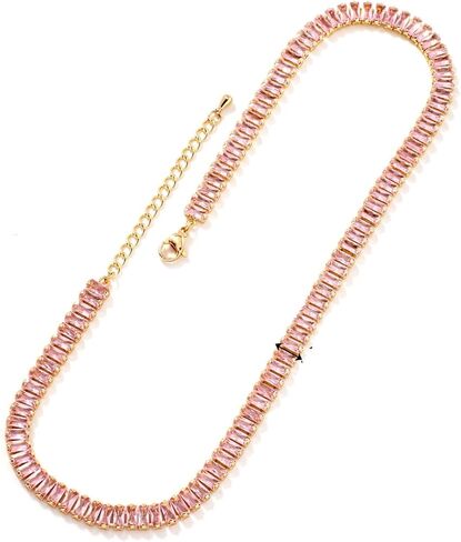 Tennis Choker Necklace Dainty Sparking Rhinestone Necklaces Colorful Crystal Cubic Zirconia Bridal Wedding Jewelry in Saudi Arabia