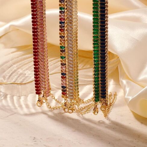 Tennis Choker Necklace Dainty Sparking Rhinestone Necklaces Colorful Crystal Cubic Zirconia Bridal Wedding Jewelry in Saudi Arabia