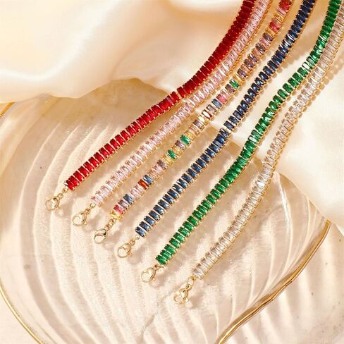 Tennis Choker Necklace Dainty Sparking Rhinestone Necklaces Colorful Crystal Cubic Zirconia Bridal Wedding Jewelry in Saudi Arabia
