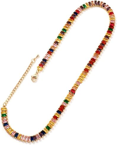 Tennis Choker Necklace Dainty Sparking Rhinestone Necklaces Colorful Crystal Cubic Zirconia Bridal Wedding Jewelry in Saudi Arabia