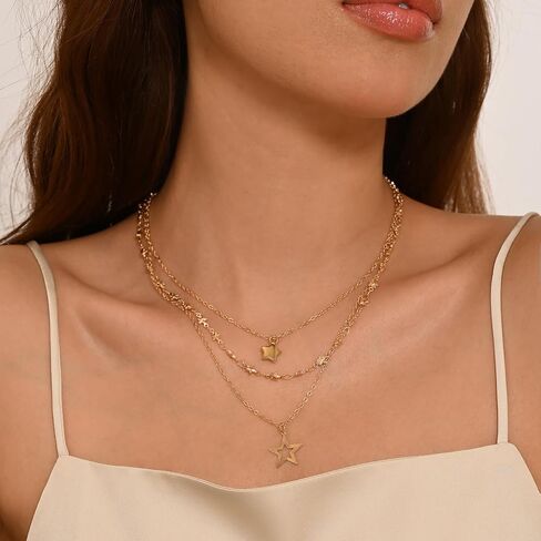 Y2k Layered Star Necklaces for Women Dainty Star Stackable Necklace Trendy Jewelry Gifts in Saudi Arabia
