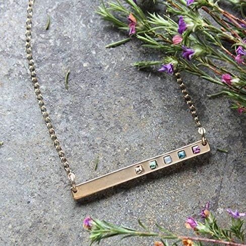Personalized 24K Gold Bar Necklace with Birthstones by Nelle & Lizzy in Saudi Arabia