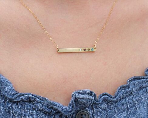 Personalized 24K Gold Bar Necklace with Birthstones by Nelle & Lizzy in Saudi Arabia