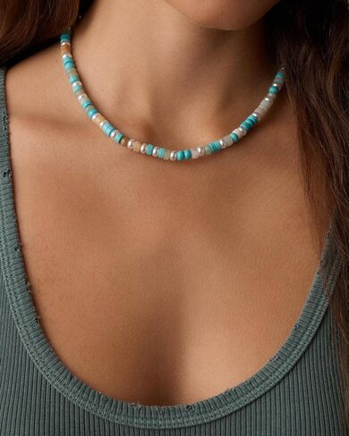 gorjana - Harbor Statement Necklace 17 inches - Everyday Wear - Vibrant Color Mix - Perfect for Summer, Unique Bead Composition, Elegant Gold Plating, Versatile Style Option, Secure Pear Clasp in Saudi Arabia