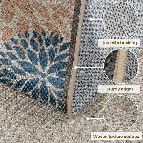LIVEBOX Easy Jute 28''x43'' سجادة الشرفة الأمامية، سجادة مطبخ غير قابلة للانزلاق وقابلة للغسل في الهواء الطلق، سجاد منطقة بوهيمية زهرية حديثة، سجادة باب ترحيب للترحيب بمدخل المدخل (زيتوني 28''x43'') in Kuwait