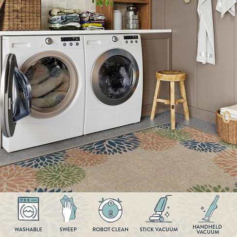 LIVEBOX Easy Jute 28''x43'' سجادة الشرفة الأمامية، سجادة مطبخ غير قابلة للانزلاق وقابلة للغسل في الهواء الطلق، سجاد منطقة بوهيمية زهرية حديثة، سجادة باب ترحيب للترحيب بمدخل المدخل (زيتوني 28''x43'') in Kuwait