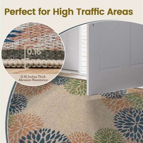 LIVEBOX Easy Jute 28''x43'' سجادة الشرفة الأمامية، سجادة مطبخ غير قابلة للانزلاق وقابلة للغسل في الهواء الطلق، سجاد منطقة بوهيمية زهرية حديثة، سجادة باب ترحيب للترحيب بمدخل المدخل (زيتوني 28''x43'') in Kuwait
