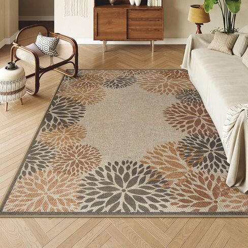 LIVEBOX Easy Jute 28''x43'' سجادة الشرفة الأمامية، سجادة مطبخ غير قابلة للانزلاق وقابلة للغسل في الهواء الطلق، سجاد منطقة بوهيمية زهرية حديثة، سجادة باب ترحيب للترحيب بمدخل المدخل (زيتوني 28''x43'') in Kuwait