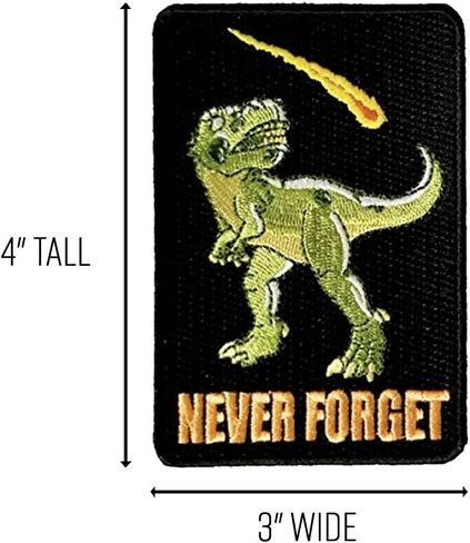 "Dinosaur Never Forget" Asteroid & Tyrannosaurus Rex Humor - Iron on Embroidered Patch Applique - Gifts For Him, For Her, For Boys, For Girls, For Husband, For Wife, For Them, For Men, For Women, in Saudi Arabia