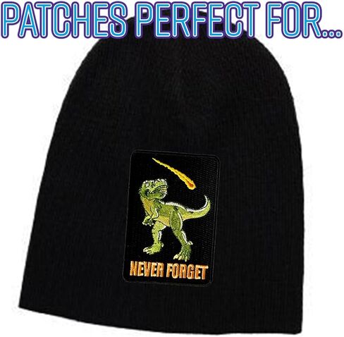 "Dinosaur Never Forget" Asteroid & Tyrannosaurus Rex Humor - Iron on Embroidered Patch Applique - Gifts For Him, For Her, For Boys, For Girls, For Husband, For Wife, For Them, For Men, For Women, in Saudi Arabia
