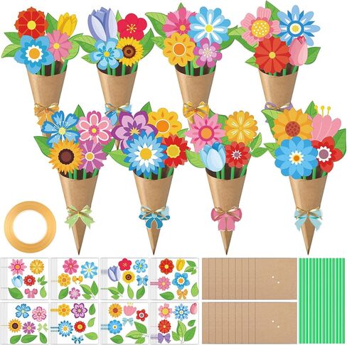 48 Set Spring Flower Bouquet Craft Kit DIY Flower Paper Crafts Colorful Make Your Own Flower Exchange Gift for Classroom Spring Holiday Party Handmade Project Home Activities in Kuwait