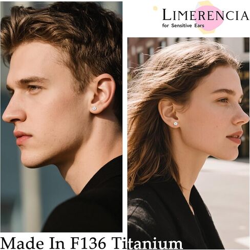Limerencia التيتانيوم المسمار الخلفي أقراط، هيبوالرجينيك F136 زرع الصف التيتانيوم أقراط مسطحة الظهر للآذان الحساسة النساء الرجال in Saudi Arabia