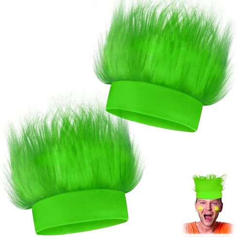 Novelty Place Green Hairy Costume Headband - Fun and Fuzzy Crazy Hair Wig Troll Hair Costume Accessories - Perfect for Sports Parties, Costume, Cosplay, and Halloween - Fit Kids, Teens and Adults in Saudi Arabia