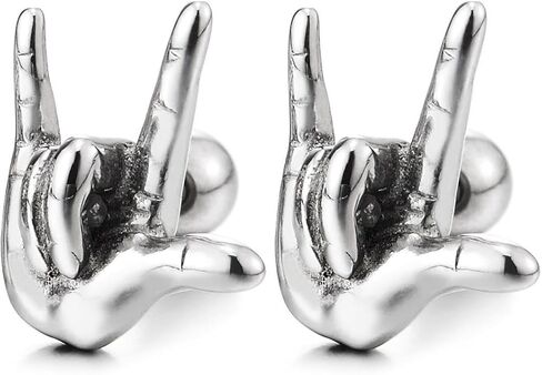 أقراط I Love You ذات علامة يدوية Rock 'N' Roll بلفتة اليد، فولاذ، ظهر لولبي، للرجال والنساء in Saudi Arabia