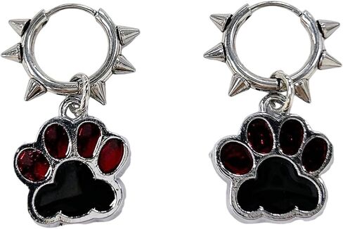 Y2k Cat Paw Dangle Drop Punk Spike Rivet Cartilage Small Hoop Earrings for Women Men Cool Cute Animal Claw Print Charm Hip Hop Rock Goth Hoops Gothic Halloween Party Piercing Jewelry in Saudi Arabia