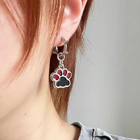 Y2k Cat Paw Dangle Drop Punk Spike Rivet Cartilage Small Hoop Earrings for Women Men Cool Cute Animal Claw Print Charm Hip Hop Rock Goth Hoops Gothic Halloween Party Piercing Jewelry in Saudi Arabia