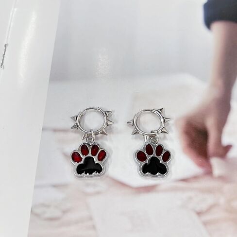 Y2k Cat Paw Dangle Drop Punk Spike Rivet Cartilage Small Hoop Earrings for Women Men Cool Cute Animal Claw Print Charm Hip Hop Rock Goth Hoops Gothic Halloween Party Piercing Jewelry in Saudi Arabia