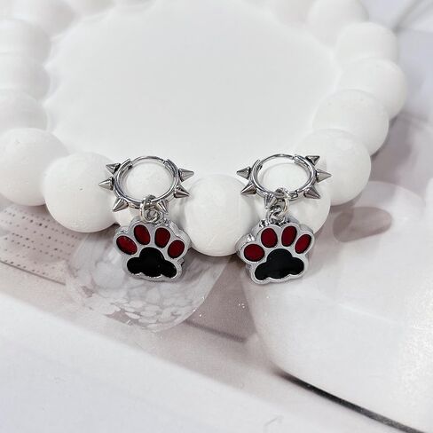 Y2k Cat Paw Dangle Drop Punk Spike Rivet Cartilage Small Hoop Earrings for Women Men Cool Cute Animal Claw Print Charm Hip Hop Rock Goth Hoops Gothic Halloween Party Piercing Jewelry in Saudi Arabia
