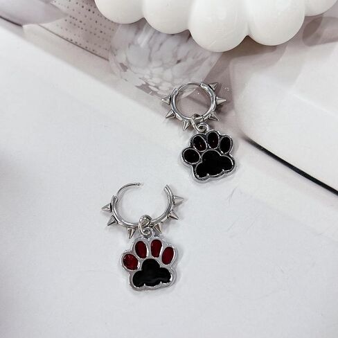Y2k Cat Paw Dangle Drop Punk Spike Rivet Cartilage Small Hoop Earrings for Women Men Cool Cute Animal Claw Print Charm Hip Hop Rock Goth Hoops Gothic Halloween Party Piercing Jewelry in Saudi Arabia