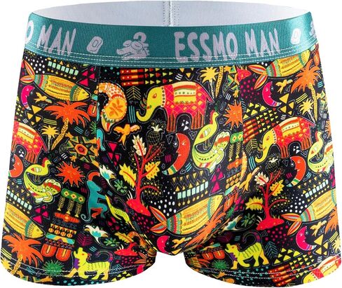 Mens Boxer Briefs Regular Long 4 Way Stretch Cute Animal Printed Soft Moisture Wicking Underwear for Men in Saudi Arabia