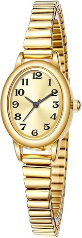 Women's Small Gold-Tone Watch with Arabic Numerals, 2 Sizes (S/L), 3ATM Water Resistant, Stretch Band, Gift in Box in Saudi Arabia