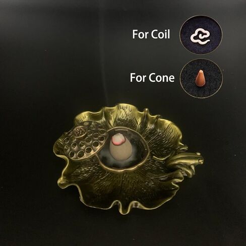 Vintage Bronze Color Mini Lotus & Frog Incense Burner, Cones and Small Coils Holder, Crystal Healing Chakras Energy Meditation Incense Set Aesthetic Home Decor Aromatherapy Ornament in Saudi Arabia
