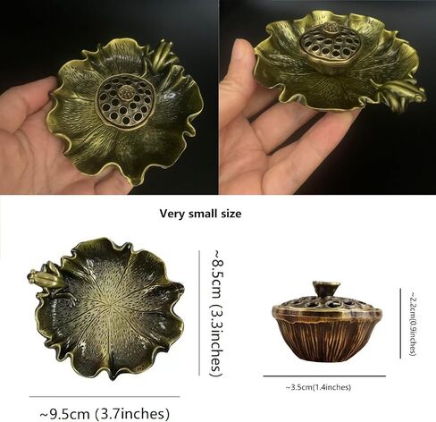 Vintage Bronze Color Mini Lotus & Frog Incense Burner, Cones and Small Coils Holder, Crystal Healing Chakras Energy Meditation Incense Set Aesthetic Home Decor Aromatherapy Ornament in Saudi Arabia