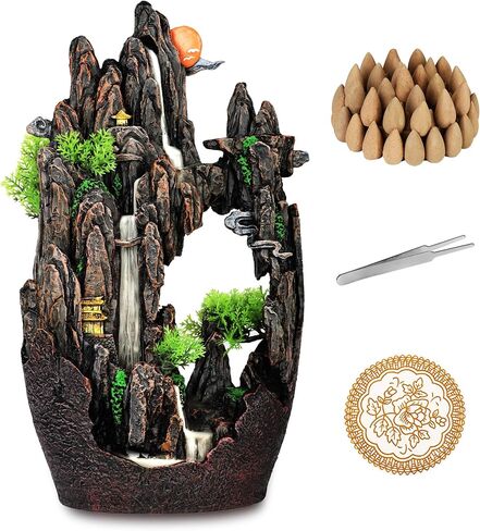 Large Backflow Incense Burner Resin Mountain Waterfall Incense Holder Smoked Fountain Aromatherapy Office Yoga Room Home Decoration in Saudi Arabia