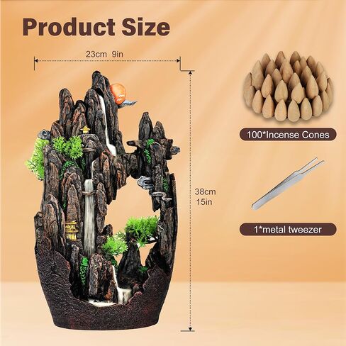 Large Backflow Incense Burner Resin Mountain Waterfall Incense Holder Smoked Fountain Aromatherapy Office Yoga Room Home Decoration in Saudi Arabia