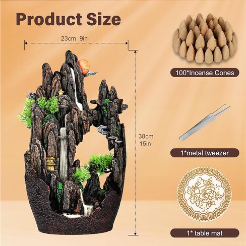 Large Backflow Incense Burner Resin Mountain Waterfall Incense Holder Smoked Fountain Aromatherapy Office Yoga Room Home Decoration in Saudi Arabia