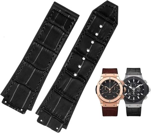New Real Cow Leather Rubber Brown Black Watch Band 26 * 19mm For Hublot Strap BIG BANG Watchband Stainless Buckle in Saudi Arabia