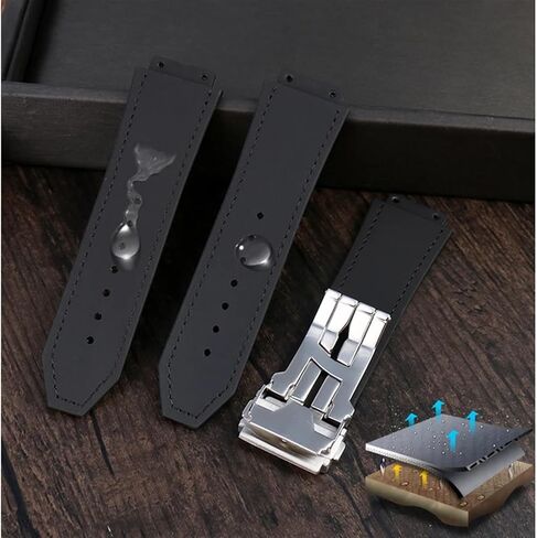 New Real Cow Leather Rubber Brown Black Watch Band 26 * 19mm For Hublot Strap BIG BANG Watchband Stainless Buckle in Saudi Arabia