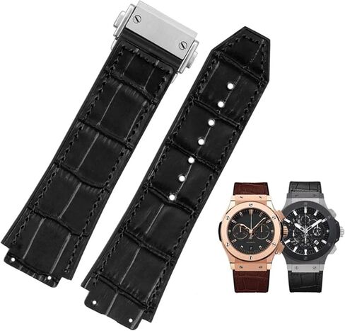 New Real Cow Leather Rubber Brown Black Watch Band 26 * 19mm For Hublot Strap BIG BANG Watchband Stainless Buckle in Saudi Arabia