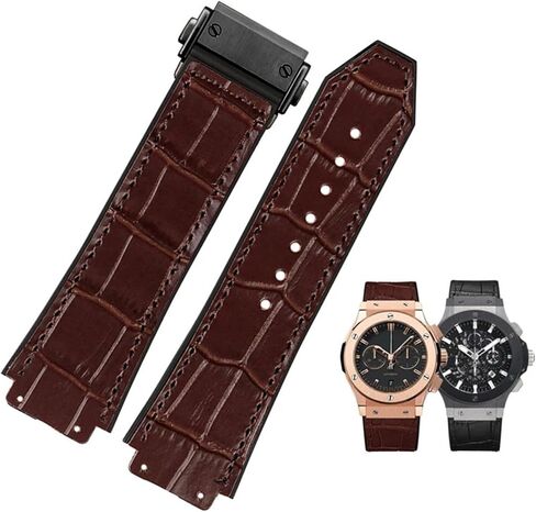 New Real Cow Leather Rubber Brown Black Watch Band 26 * 19mm For Hublot Strap BIG BANG Watchband Stainless Buckle in Saudi Arabia