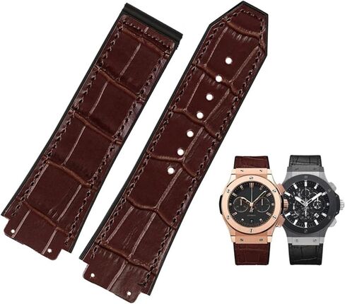 New Real Cow Leather Rubber Brown Black Watch Band 26 * 19mm For Hublot Strap BIG BANG Watchband Stainless Buckle in Saudi Arabia