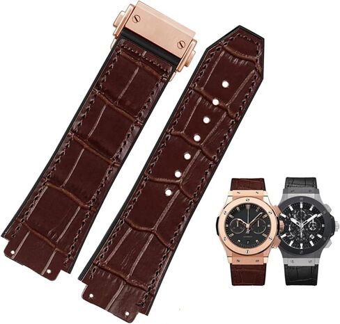 New Real Cow Leather Rubber Brown Black Watch Band 26 * 19mm For Hublot Strap BIG BANG Watchband Stainless Buckle in Saudi Arabia