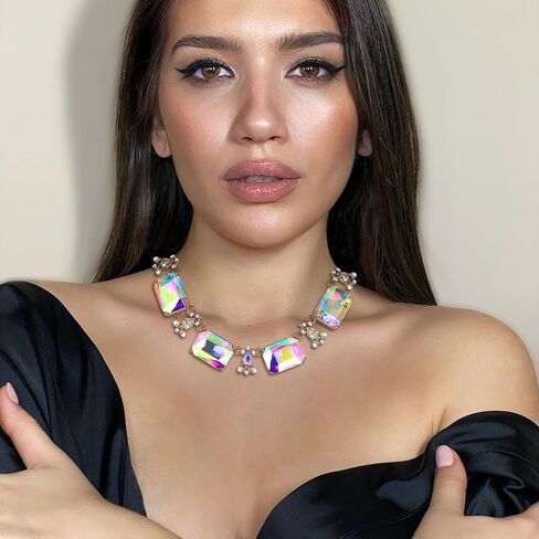 Flyonce Gltitter Crystal Choker Necklace, Sparkly Rhinestone Statement Chokers Necklaces Costume Prom Party Neck Piece for Women in Saudi Arabia