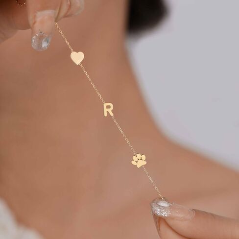 Personalized Sideways Paw Print and Initial Necklace, Dog Cat Mom Gift Pet Memorial Gifts Mothers Day for Women in Saudi Arabia