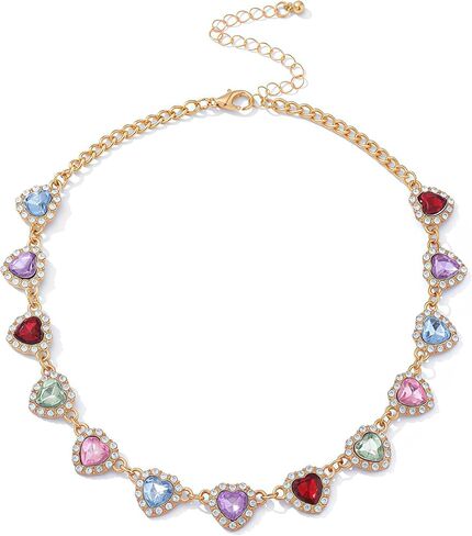 Colorful Crystal Choker Necklace for Women Love Heart Rhinestones Chain Necklaces Dainty Sparkly Pendant Charm Trendy Jewelry for Birthday Christmas Gifts in Saudi Arabia