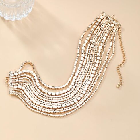 Rhinestone Bling Multi-layered Faux Diamond Choker Necklace for Women Unisex,Sparkly Iced Out Tennis Shiny Collar Neclace Prom Party Formal Dressy Necklace Statement Crystal Jewelry in Saudi Arabia