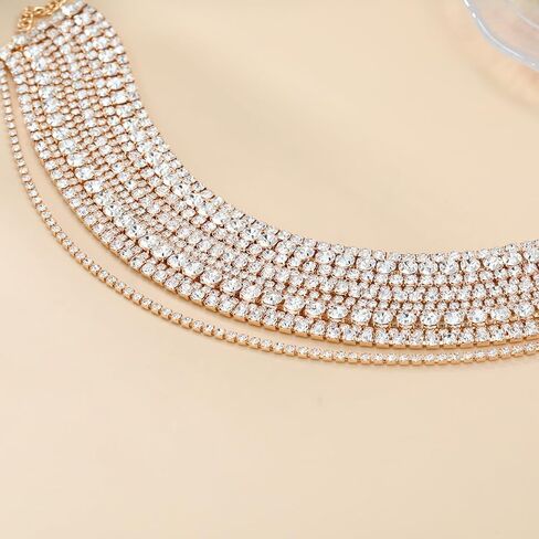 Rhinestone Bling Multi-layered Faux Diamond Choker Necklace for Women Unisex,Sparkly Iced Out Tennis Shiny Collar Neclace Prom Party Formal Dressy Necklace Statement Crystal Jewelry in Saudi Arabia
