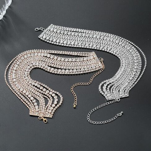 Rhinestone Bling Multi-layered Faux Diamond Choker Necklace for Women Unisex,Sparkly Iced Out Tennis Shiny Collar Neclace Prom Party Formal Dressy Necklace Statement Crystal Jewelry in Saudi Arabia