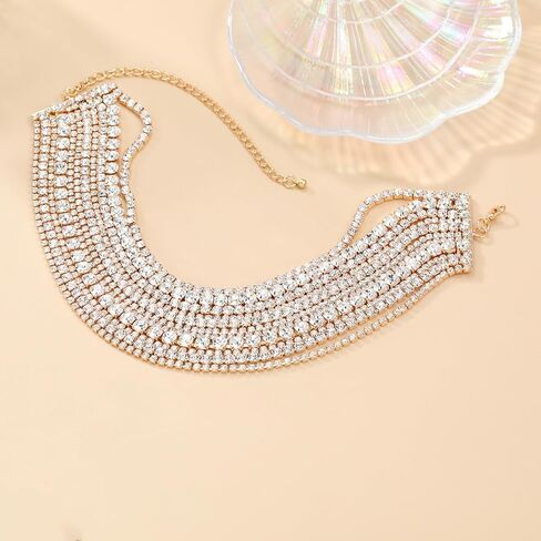 Rhinestone Bling Multi-layered Faux Diamond Choker Necklace for Women Unisex,Sparkly Iced Out Tennis Shiny Collar Neclace Prom Party Formal Dressy Necklace Statement Crystal Jewelry in Saudi Arabia